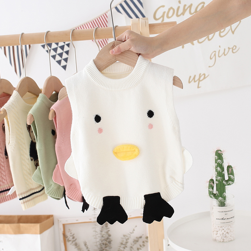 2022 Autumn Winter Boys Girls Sleeveless Sweaters Kids Cartoon Duck Vest Sweater Children’s Waistcoat Outwear for Boys Girls New alx