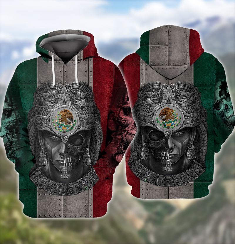 Aztec Warrior Face Mexican Flag Full Print 3D Hoodie