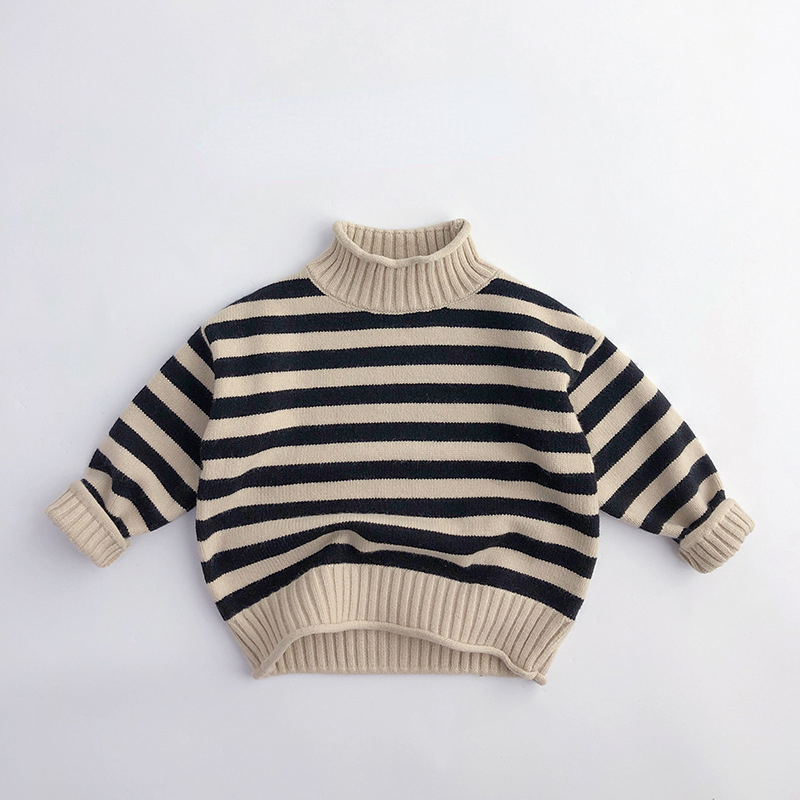 Baby Boy Knit Sweater Boys Girls Long Sleeve Striped Turtleneck Pullover Autumn Winter Korean Style Boys Girls Turtleneck Tops alx