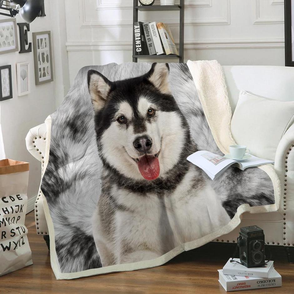 Alaska Dog Portrait Fur Printed Blanket