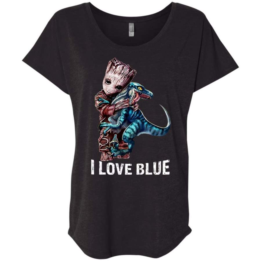 AGR Baby Groot hug love Blue Shirt Triblend Dolman Sleeve