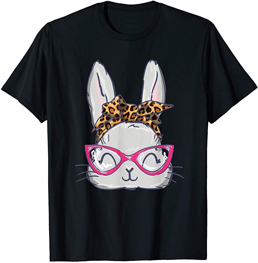 Bunny Glasses Leopard Print Bandana Funny Hipster Easter T-Shirt