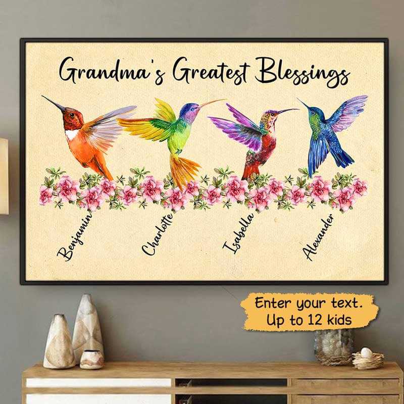 Grandma‘S Greatest Blessings Hummingbird Personalized Horizontal Poster