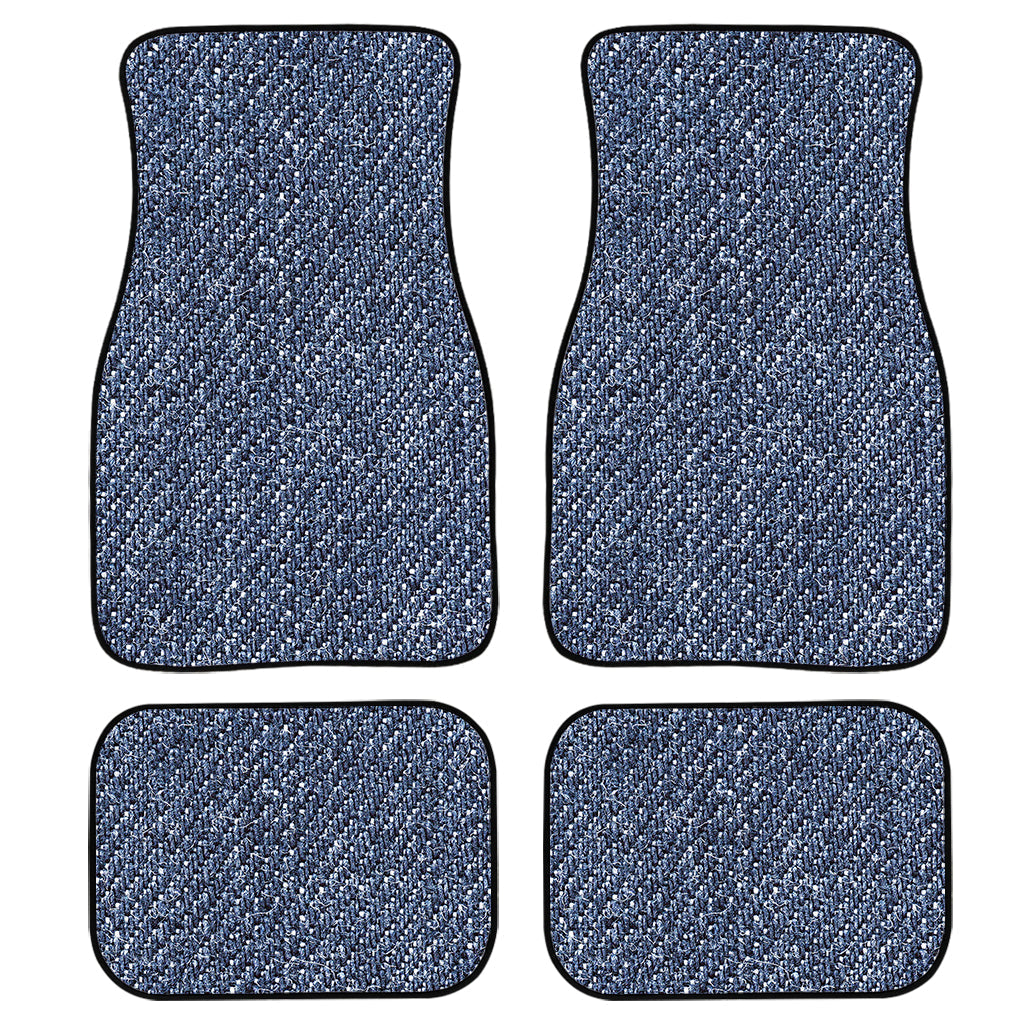 Vintage Blue Denim Jeans Print Front And Back Car Floor Mats, Front Car Mat