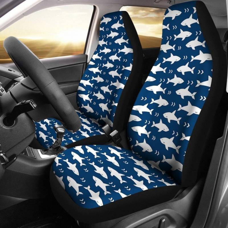 Shark Pattern Navy Shark Car Seat Covers Set of 2