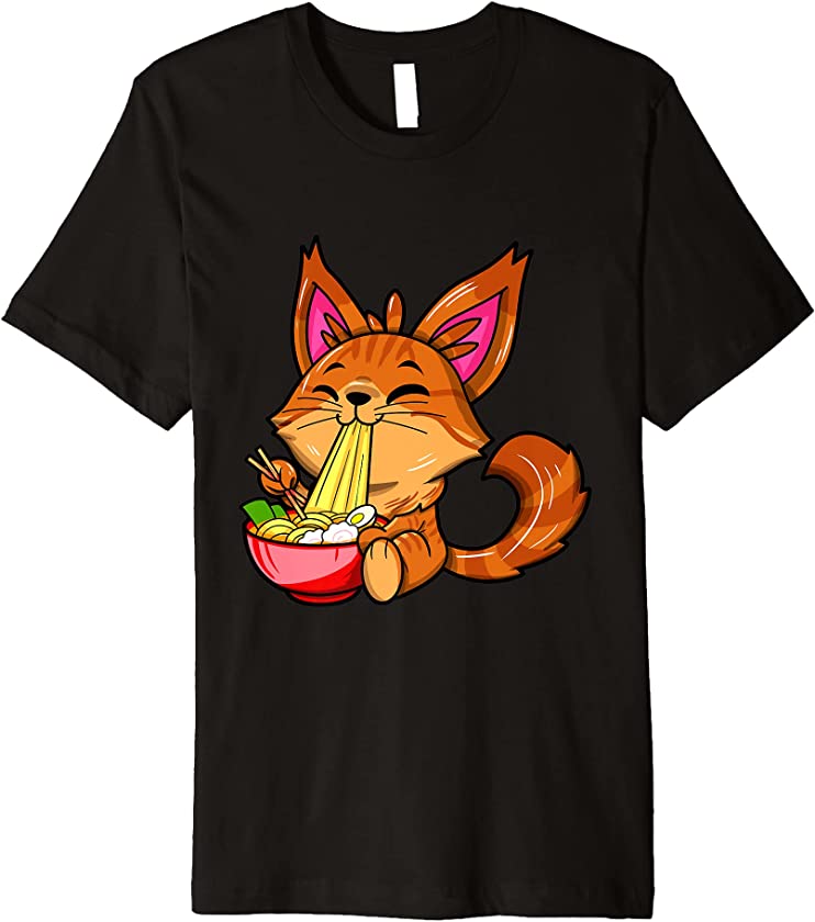 Ramen Lover Japanese Noodle Kawaii Maine Coon Cat Animal Premium T-Shirt