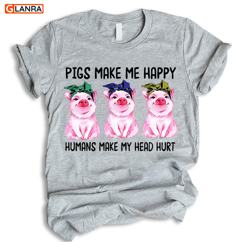 Pigs Make Me Happy Humans Make My Heart Shirt, Pig With Bandana Hoodie, Girl Love Pig T-Shirt, Pig Lover Shirt, Pig Farm, Farm Animal Lover