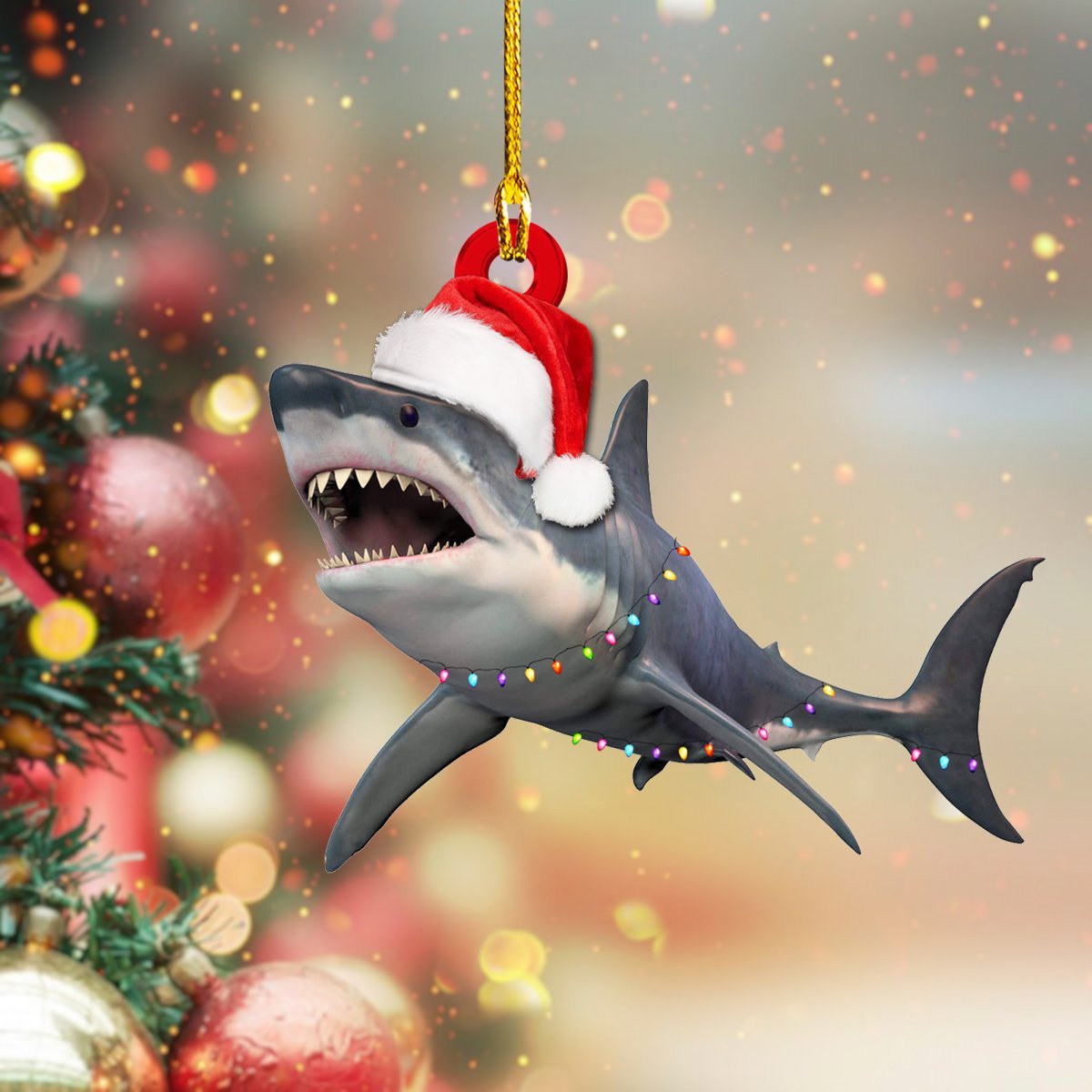 Shopeeyou – Christmas Shark Ornament Two Sided Ornament, Christmas Ornament, Car Ornament, Shaped Ornament