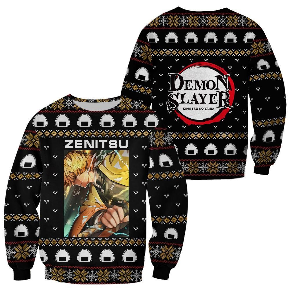 Zenitsu Agatsuma Ugly Christmas Sweater Demon Slayer Anime Custom Xmas Clothes Unisex Men Women