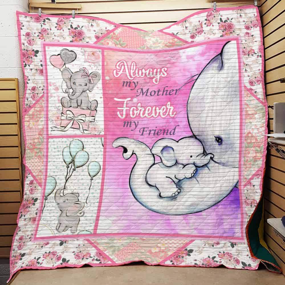 Always My Mother My Friend Elephant  Elephant Pink Theme  Quilt Blanket