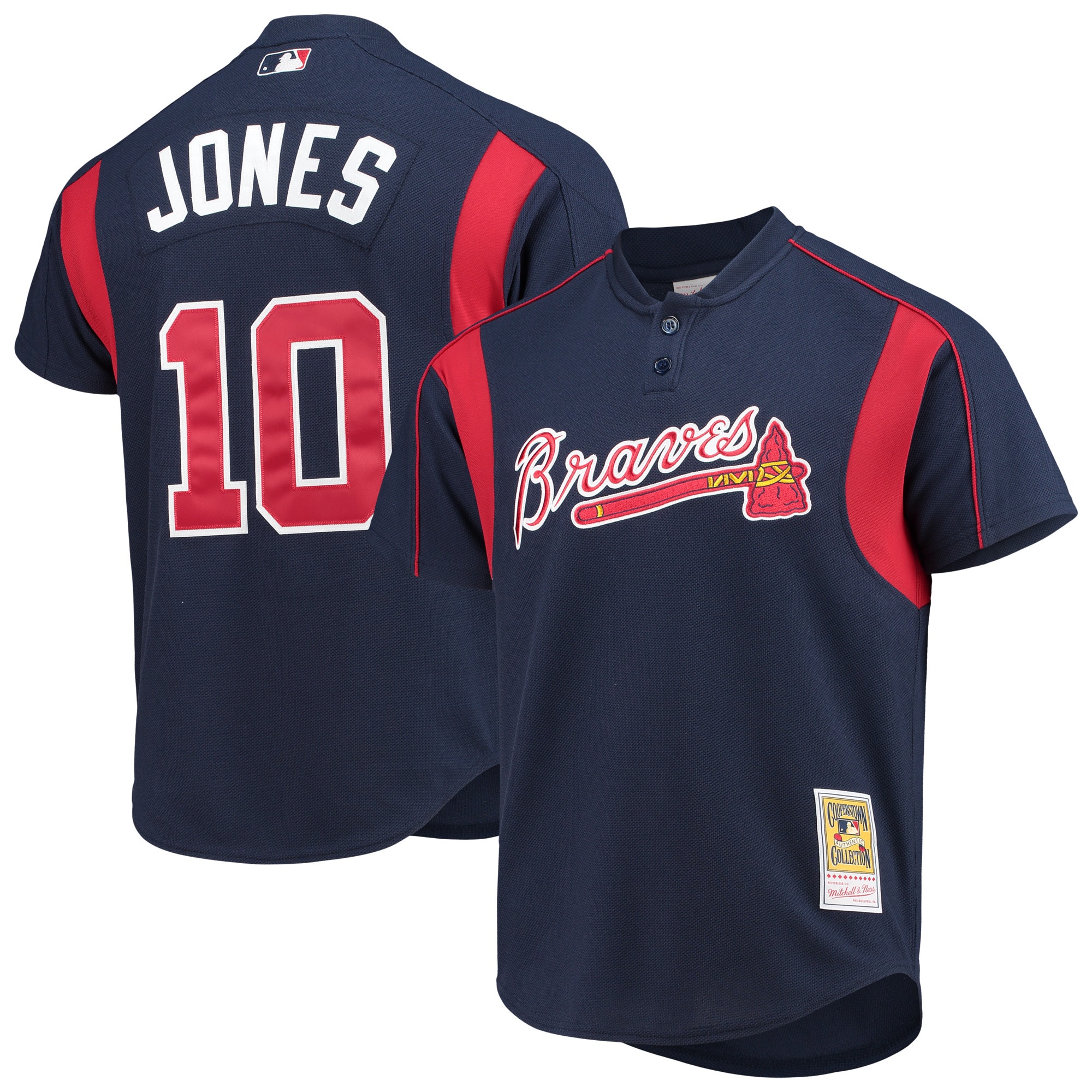 Chipper Jones Atlanta Braves Mitchell & Ness Cooperstown Collection Mesh Batting Practice Button-Up Jersey – Navy