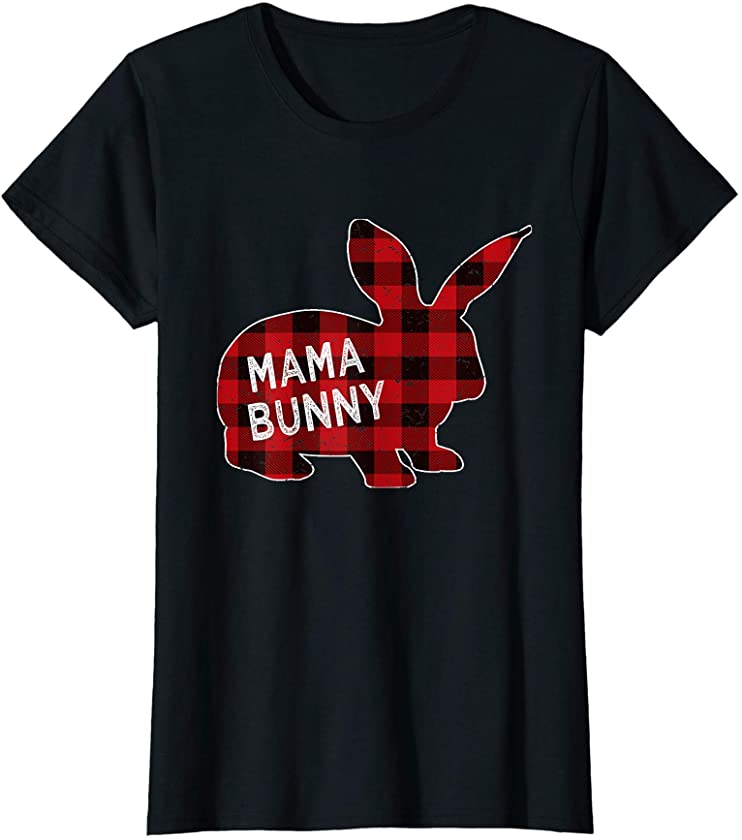 Womens Mama Bunny Buffalo Plaid Funny Easter Day Bunnies For Mommy T-Shirt