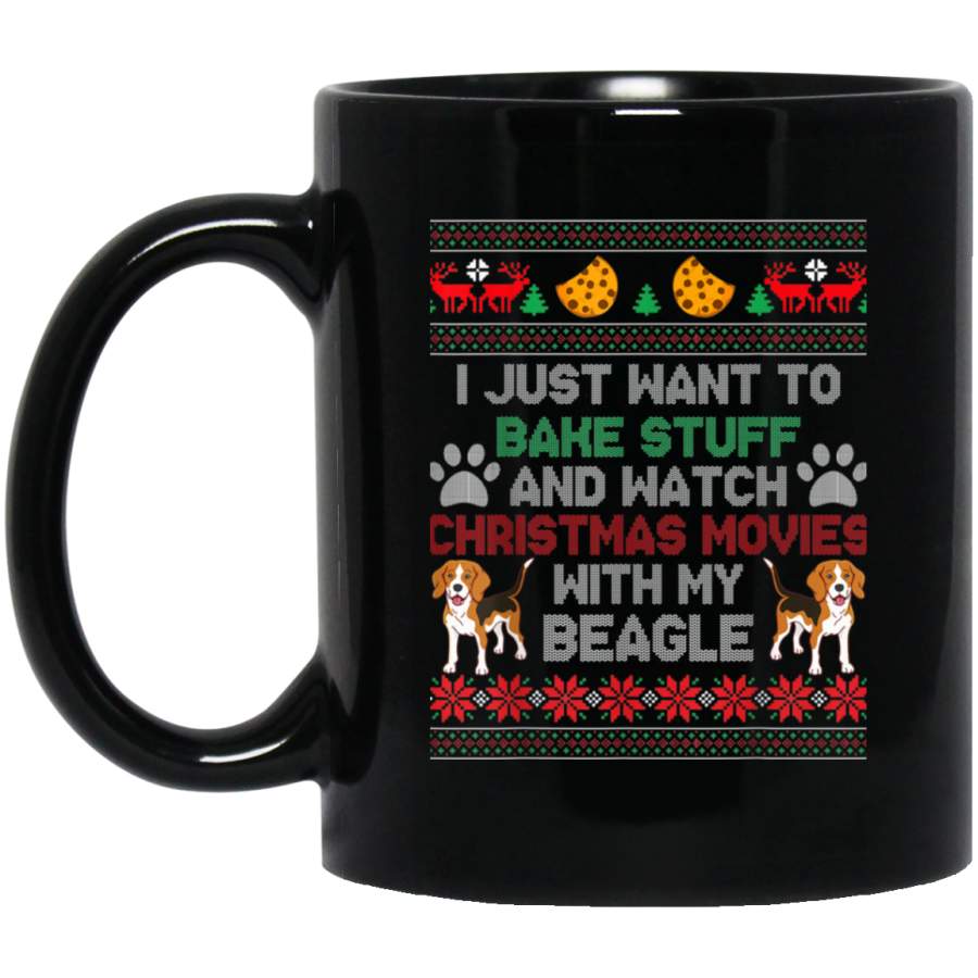 Bake Stuff with Beagles Watch Christmas Movies Ugly Sweater  11 oz 15 oz Mug Black