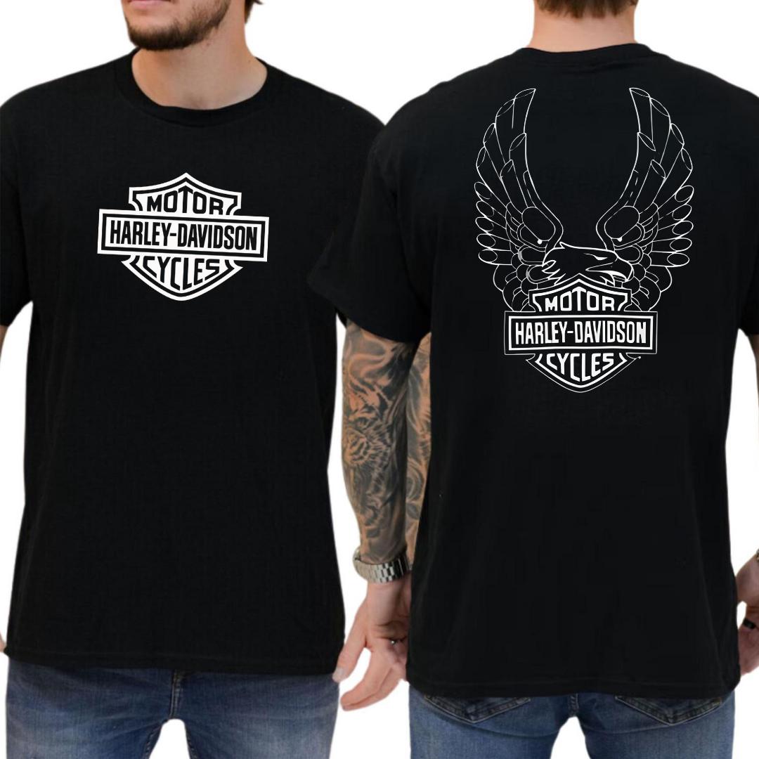 2Side Harley Davidson Shirt, Eagle Wings Logo Front and Back, Unisex Cotton Top, Classic Biker Menswear, Vintage Motorcycle Tee
