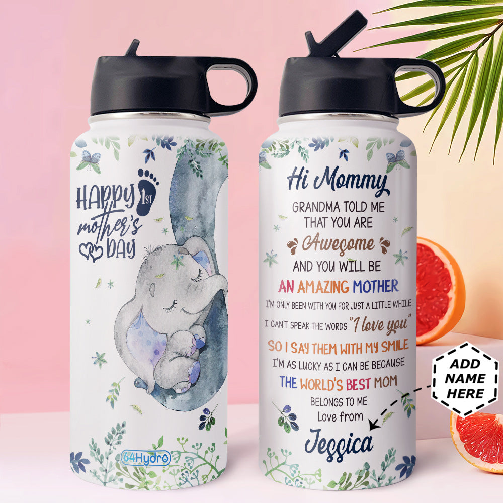 Personalized Mom Elephant Dnmz2204012Z Stainless Steel Bottle With Straw Lid