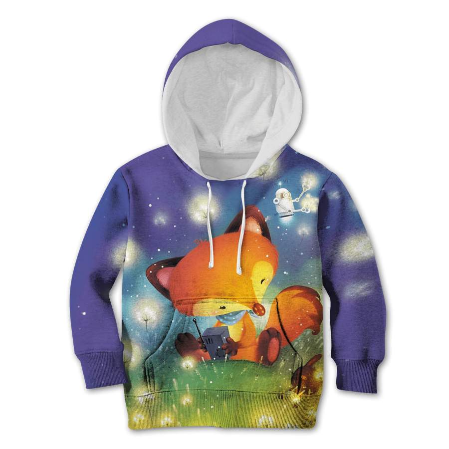 Cartoon fox listening radio Kid Custom Hoodies T-shirt Apparel