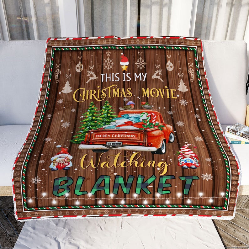 This Is My Christmas Movie Watching Blanket, Red Truck Candy Cane Santa Claus Xmas Tree Decor Holiday Blanket For Movie Lovers, Xmas Gift, Fleece Blanket, Sherpa Blanket