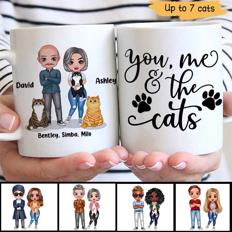 You Me & Cat Doll Couple Cat Lovers Personalized Coffee Mug