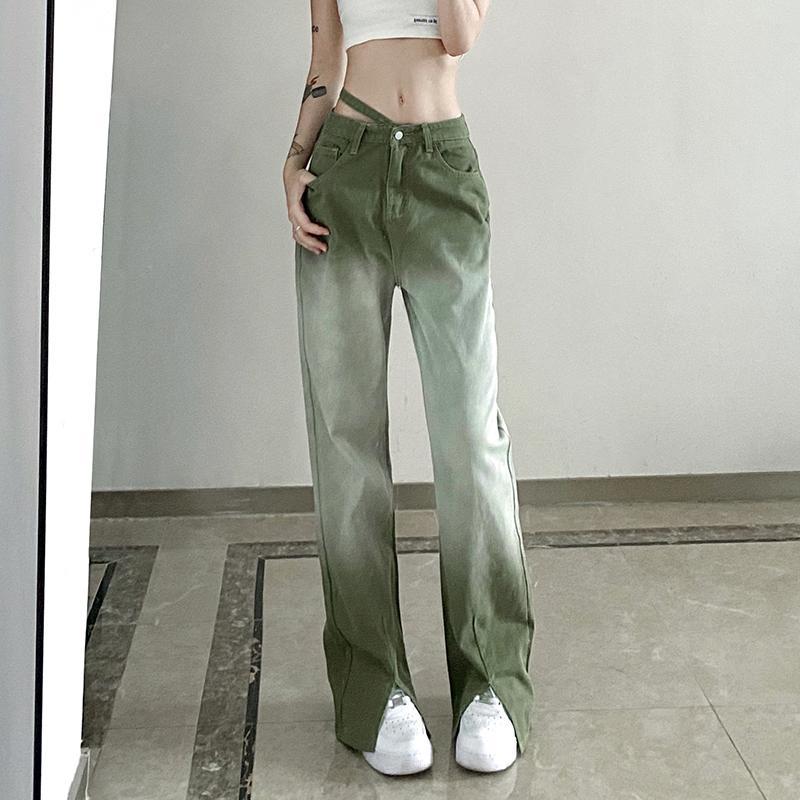 Woman Jeans High Waist Gradient Trousers Wide Leg Denim Long Pants Streetwear Vintage Quality Fashion Straight Pants Korean Jean alx