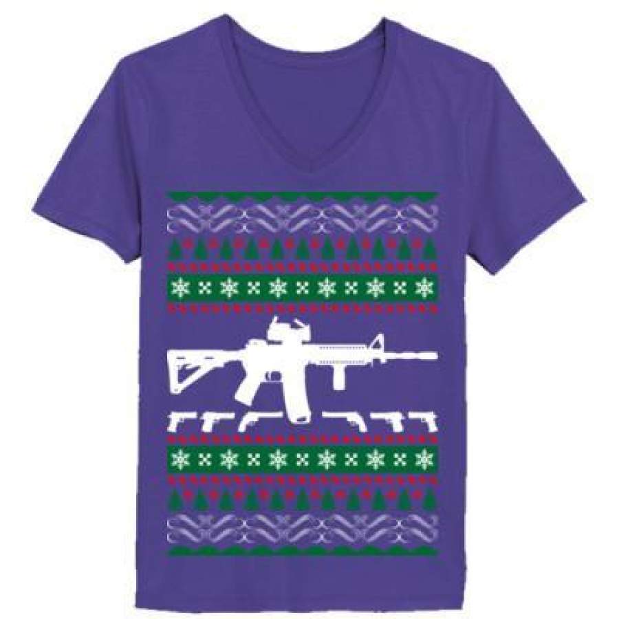 AGR AR 15 AR15 Ugly Christmas Sweater Xmas – Ladies’ V-Neck T-Shirt