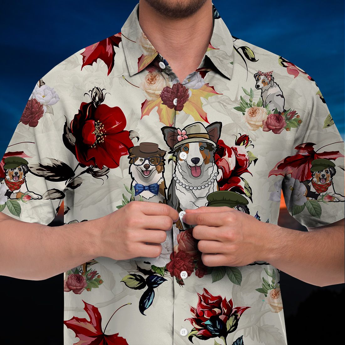 Australian Shepherd Hawaiian Shirt 90s Flower