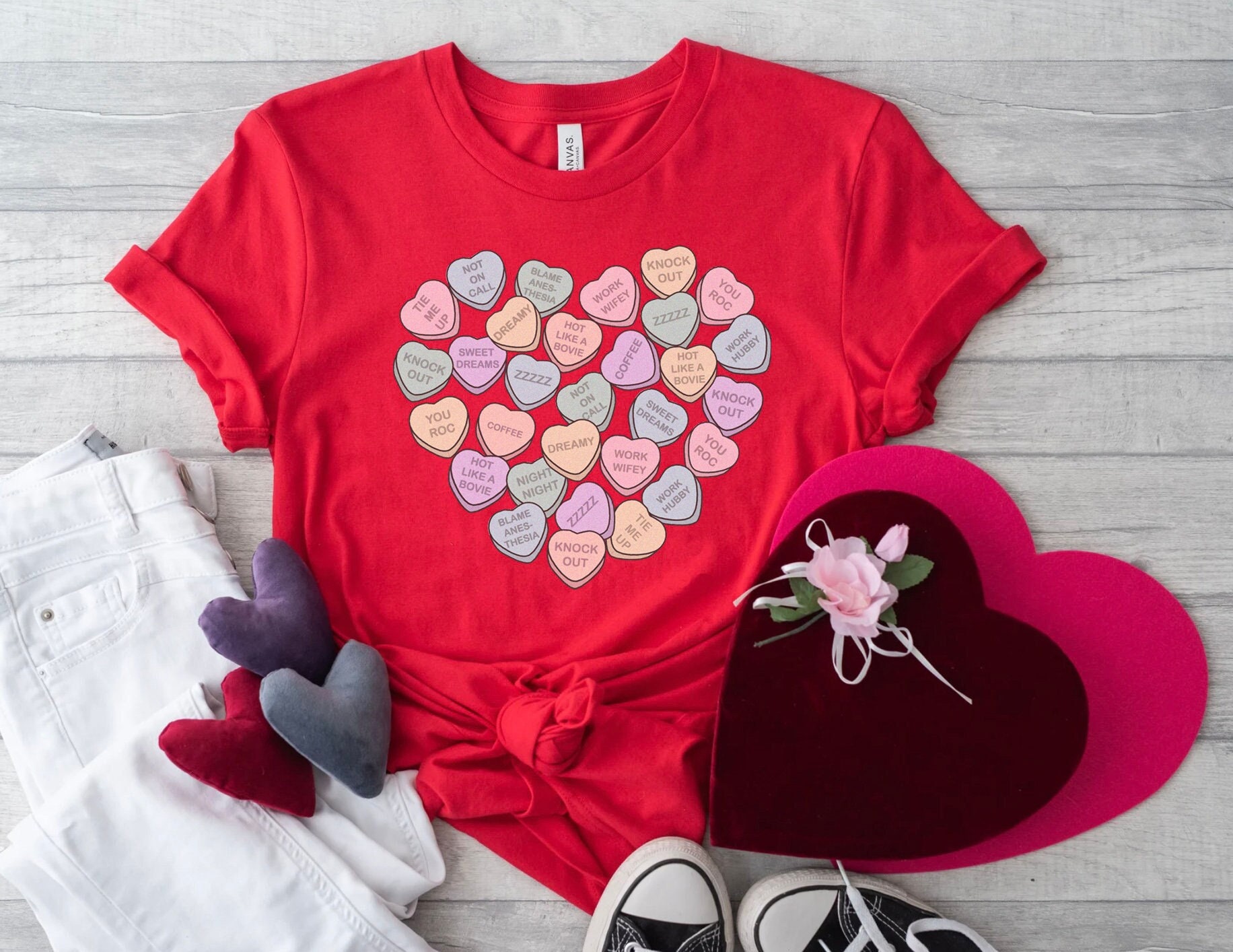 OR Nurse Operating Room Valentines Day Shirt Gift, OR Nurse Colorful Hearts T-Shirt, Surgery Hearts, Anesthesiologist Tech Surgeon