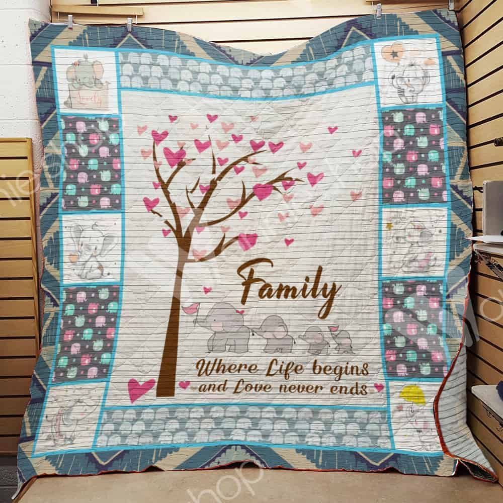 Elephant Wonnie  Family  Where Life Begins And Love Never Ends  Quilt Blanket