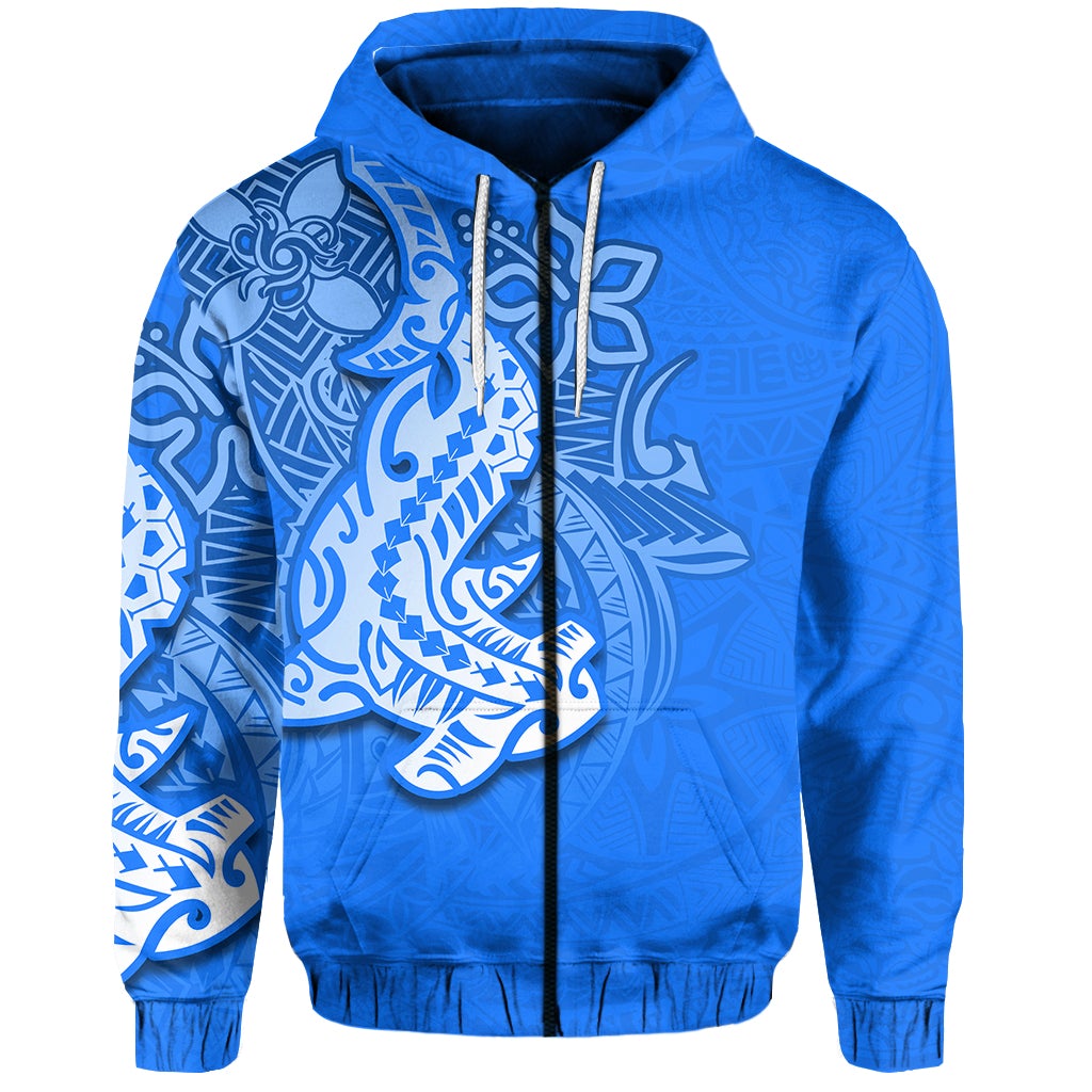 (Custom Personalised) Hammerhead Shark Zip Hoodie Polynesian Blue Style Lt6