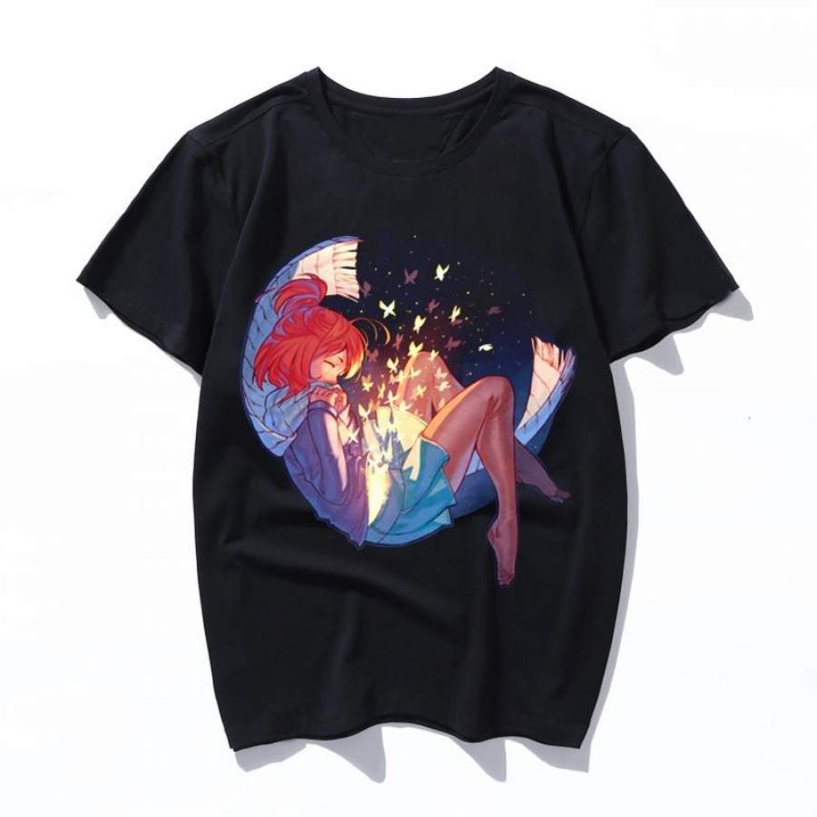 on cloud nine Summer Large Size Loose Casual Fashion Print Cartoon Letter Short Sleeve O-neck tops Male/Female Vintage Loose T-Shirt