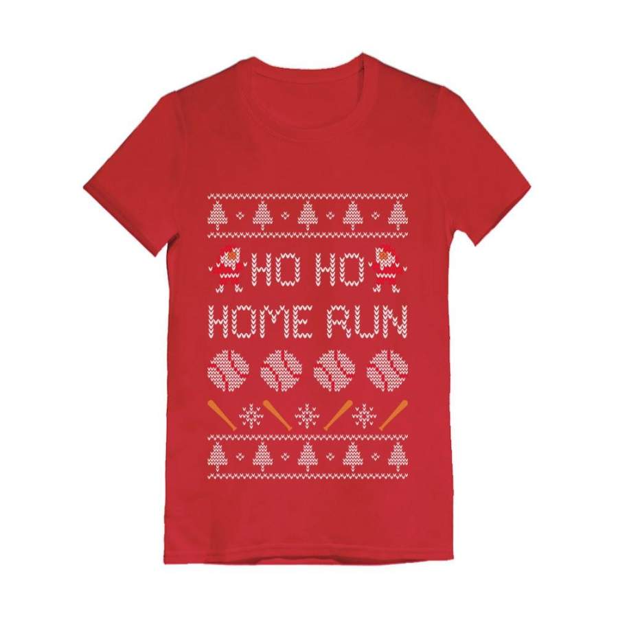 Baseball Ugly Christmas Ho Ho Home Run Infant Girls’ Fitted T-Shirt