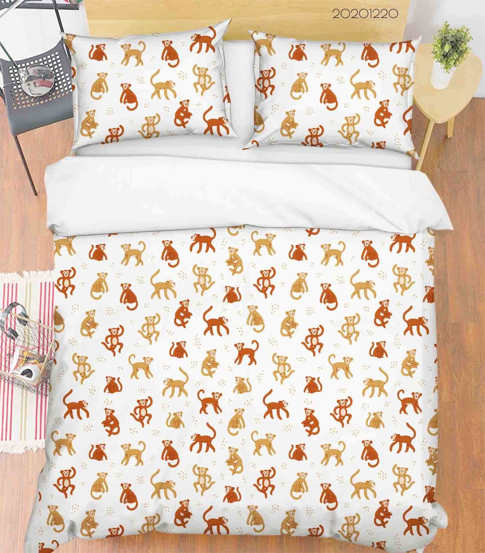 3D Hand Drawn Animal Monkey Quilt Cover Set Bedding Set Duvet Cover Pillowcases 33