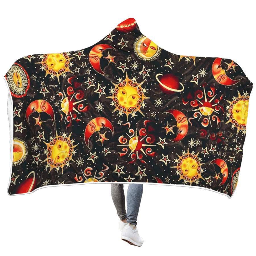 Sun and Moon and Stars Custom Hooded Blanket