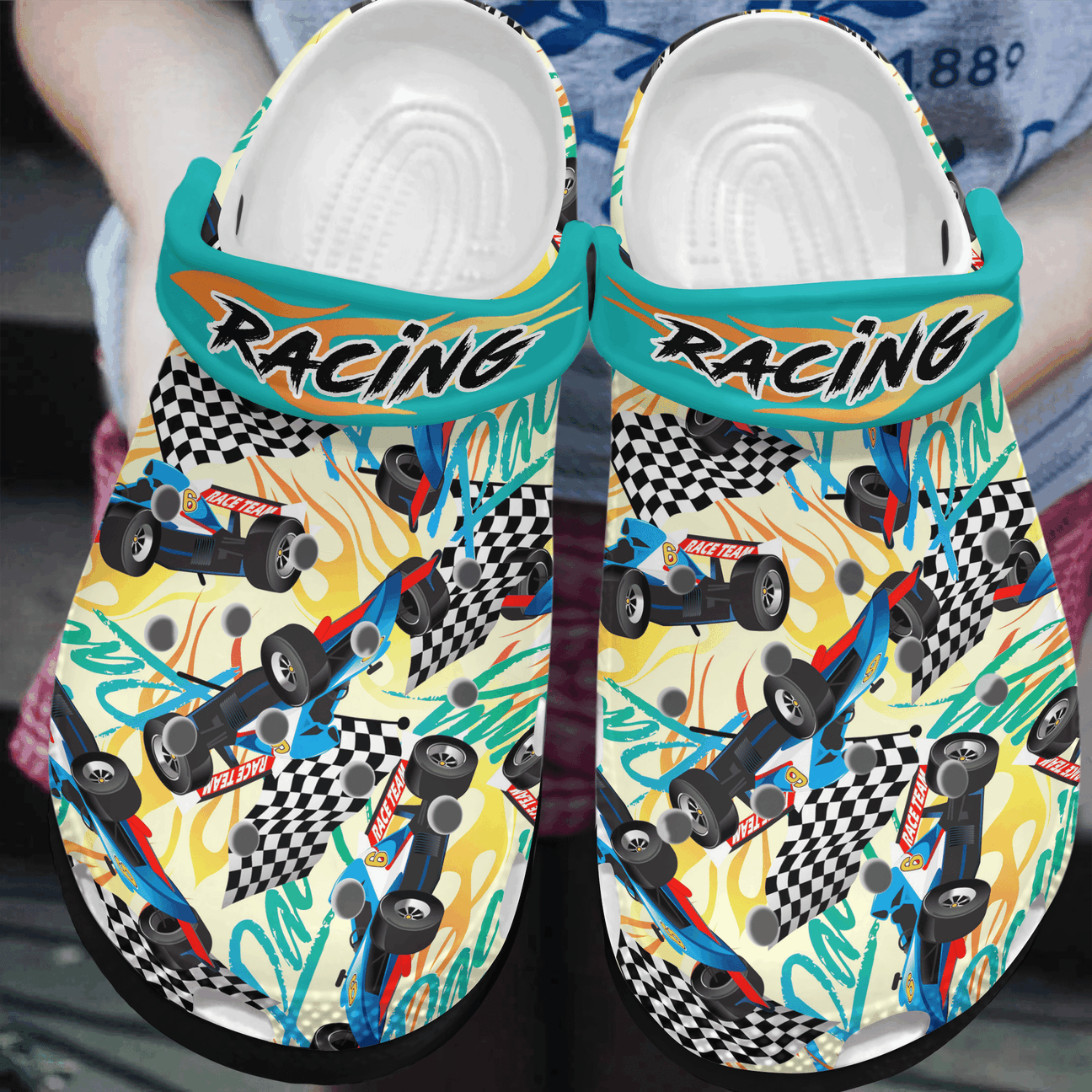 Car Racing Personalized Clog, Custom Name, Text, Color, Number Fashion Style For Women, Men, Kid, Print 3D Vroom Vroom