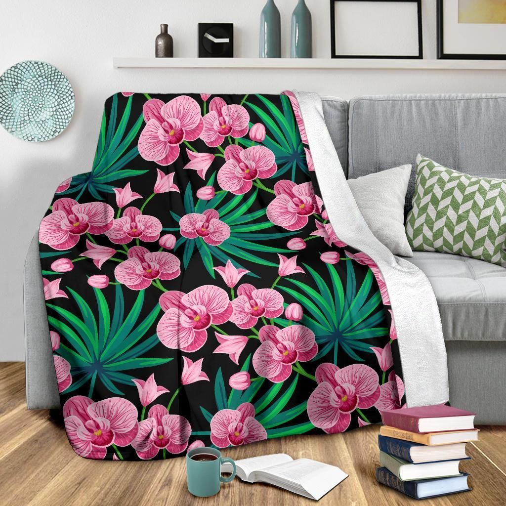 Orchid Pink Flower Pattern Printed Fleece Blanket - Gearnoble