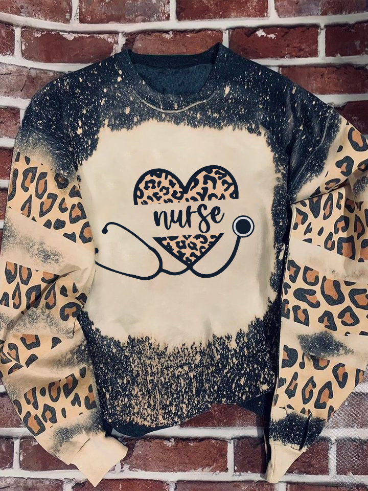 Tmarc Tee Nurse Stethescope Leopard Bleached Sweater