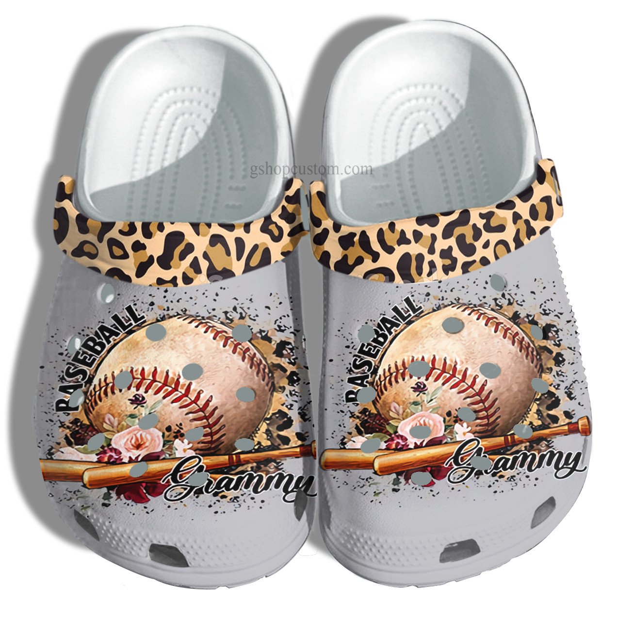 Baseball Grammy Leopard Skin Flower Crocs Shoes For Mother Day – Baseball Grandma Shoes Croc Clogs Customize Name – Cr-Ne0108 – Gigo Smart