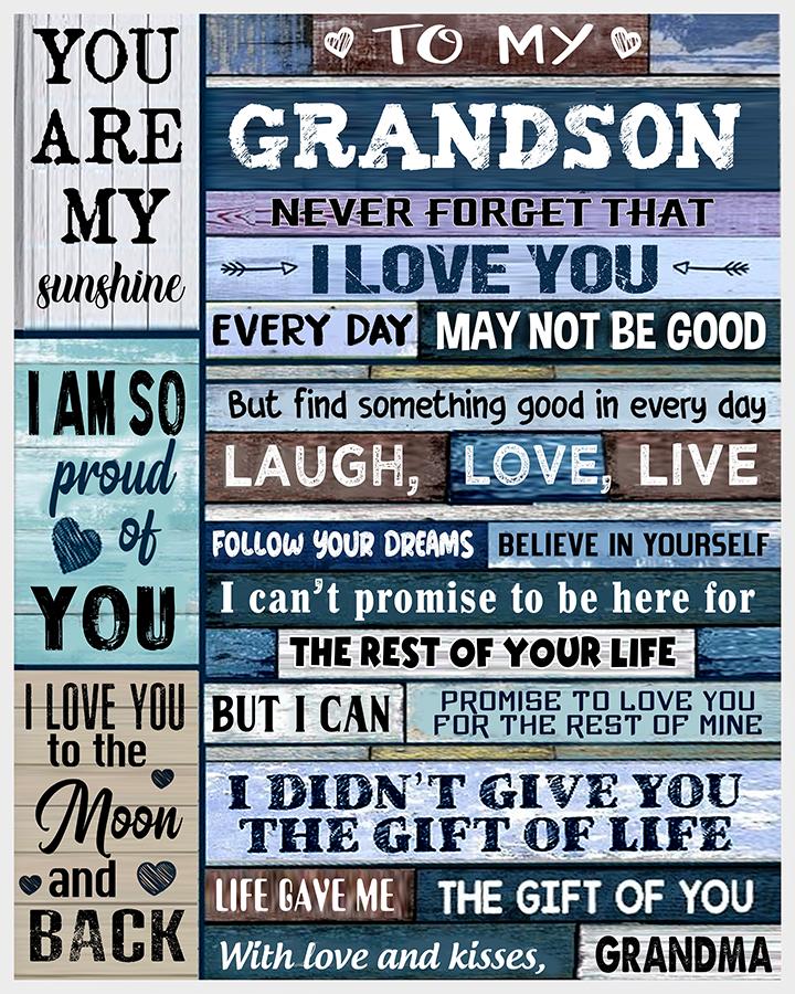 To My Grandson Fleece Blanket, Personalized Birthday Gift For Grandson From Grandma Blanket, Blue Vintage Blanket