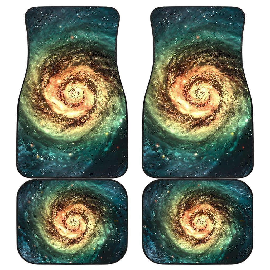 Green Yellow Spiral Galaxy Space Print Front And Back Car Floor Mats, Front Car Mat