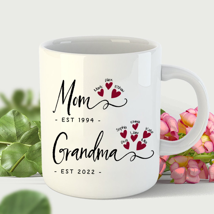 Mom Grandma Est Heart Custom Mug