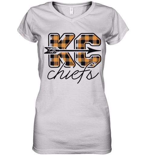 The Kansas City Chiefs Plaid 2021 Women’S V-Neck T-Shirt