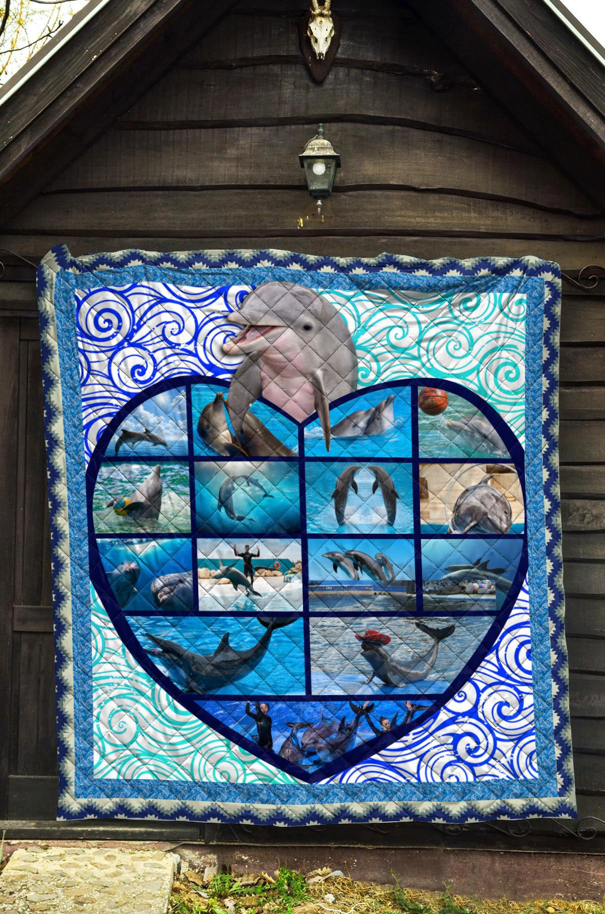 Dolphin In Heart Shape Blanket Quilting Presents For Birthday Thanksgiving Christmas