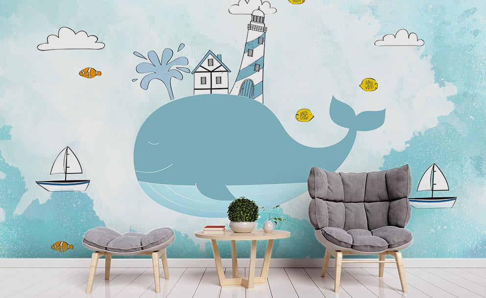 3D Blue Whale Wall Mural Wallpaper Sf91