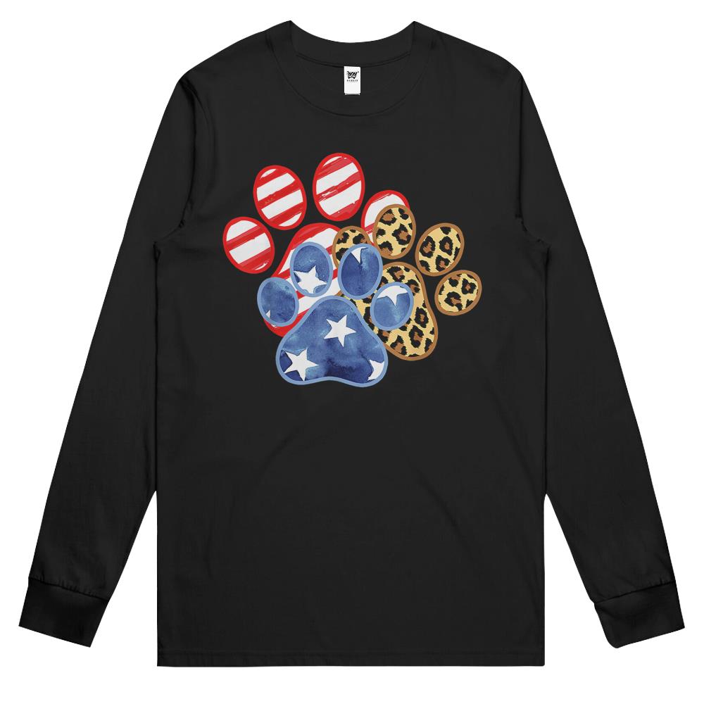 4Th July Shirts, Fourth Of July Long Sleeve T Shirts, 4Th Of July Long Sleeve T Shirts, Leopard American Flag Hearts 4Th Of July Dog Paw Long Sleeve T Shirts