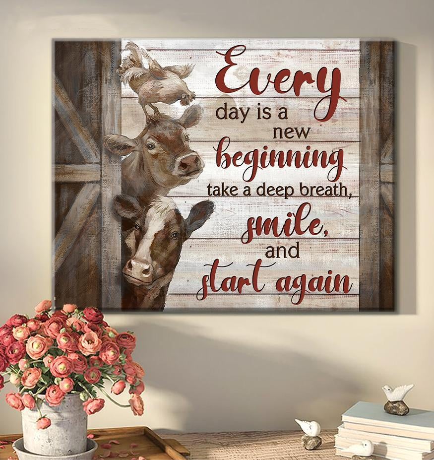 Dilypod Farmhouse Cow And Chicken, Everyday Is A New Beginning Gift Idea For Canvas And Poster, Canvas Wall Art, My Poster Wall