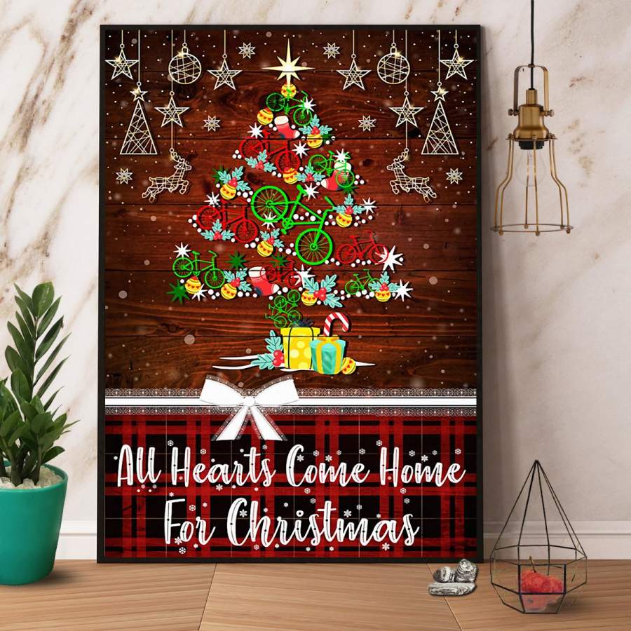 Cycling all hearts come home for christmas cycling xmas tree candy cane gifts vertical paper poster no frame/ wrapped canvas wall decor