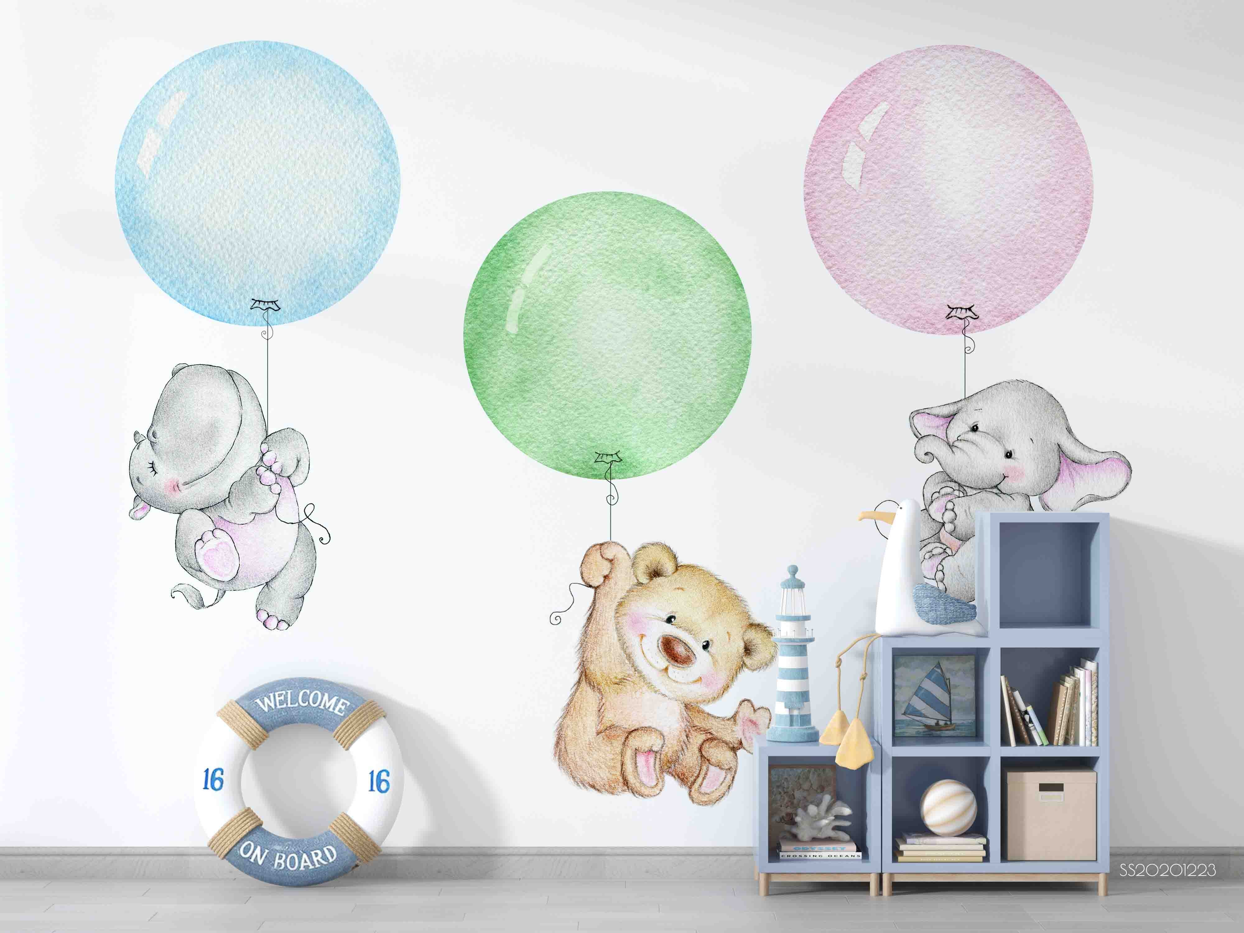 3D Hand Drawn Animal Balloon Wall Mural Wallpaper Lqh 76