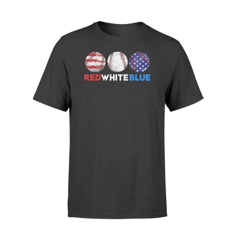 Red White Blue American Flag Baseball Softball 4th of July Men – Standard T-shirt