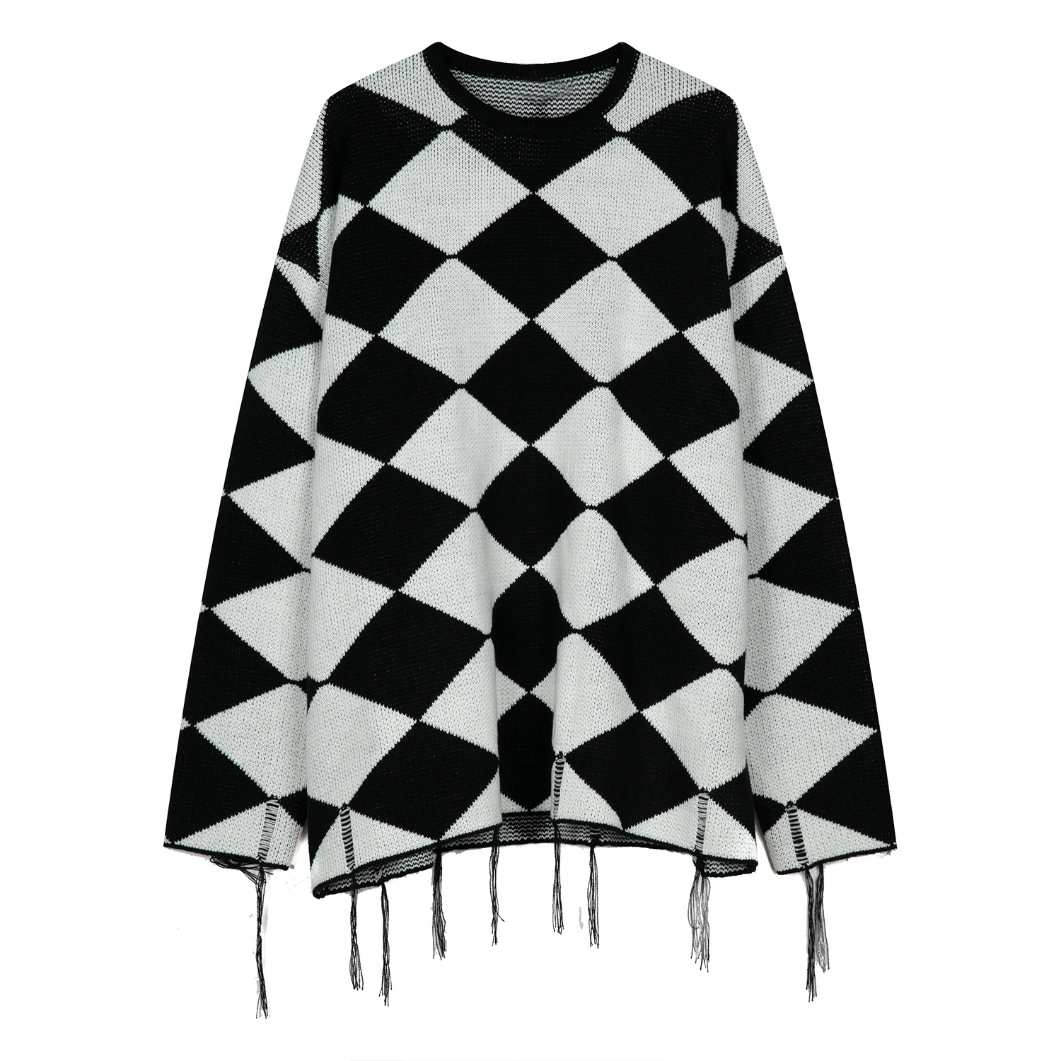 2022 Men’s Clothing | Autumn and Winter New Retro Lazy Style Design Chessboard Plaid Jacquard Loose Casual Sweater alx