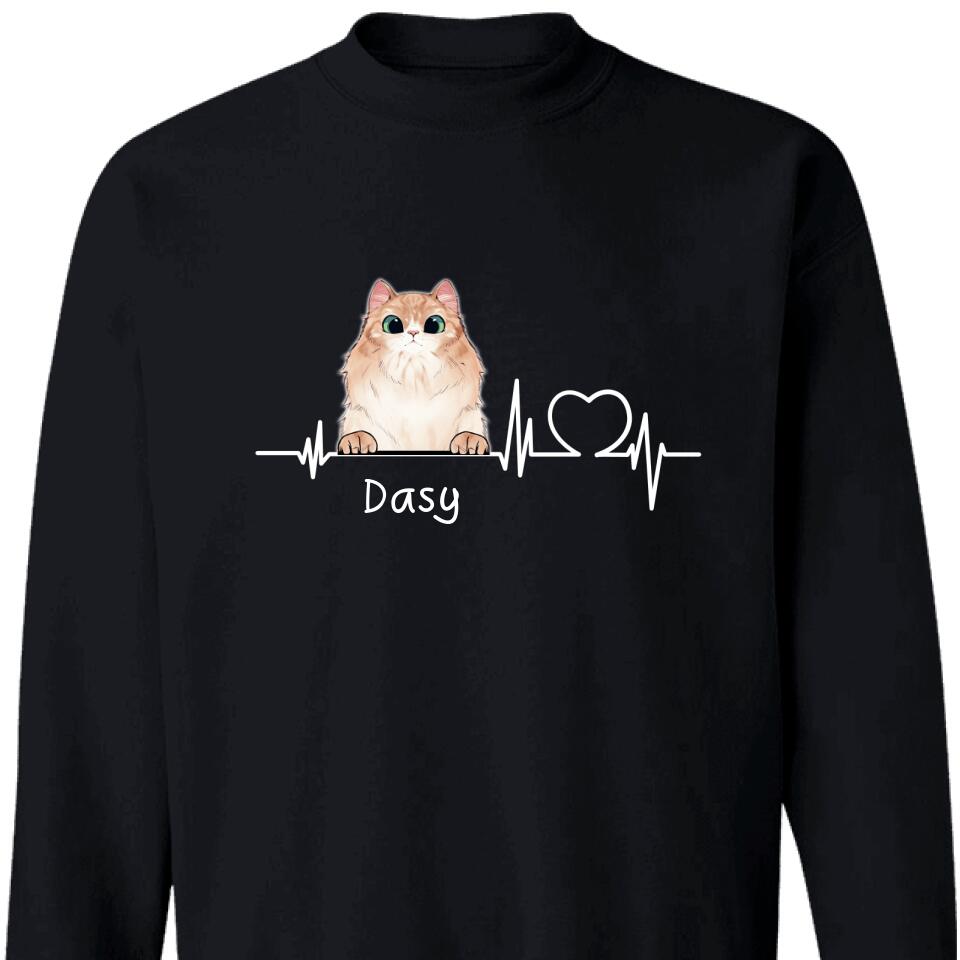 Heartbeat Cat Personalized Custom Sweatshirt, Best Gift For Cat Lover – Trendingpersonalized