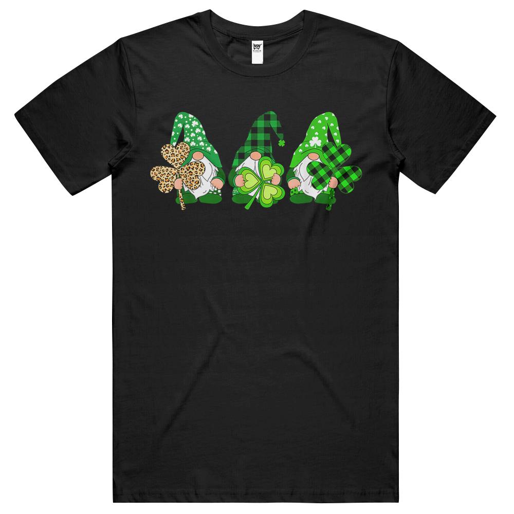 Three Gnomes Holding Shamrock Plaid Leopard St Patrick’S Day T Shirts